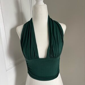 Free People Deep Green Halter Crop Top